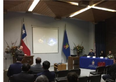 El Vicedecano de la Facultad de Ciencias Agronómicas, Profesor Carlos Muñoz, inauguró el Seminario sobre el uso del satélite chileno en el monitoreo ambiental.