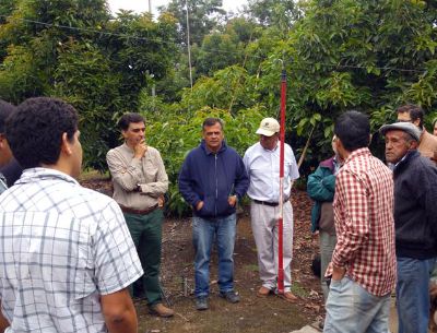 El profesor Rodrigo Callejas, contándoles a los productores la experiencia en el uso de la tecnología de gestión del riego. 