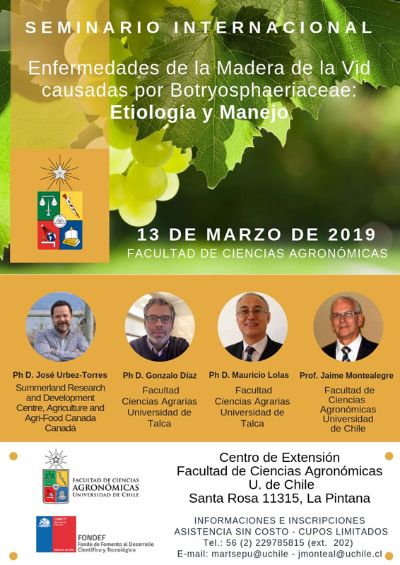 El Seminario Internacional se realizó el 13 de marzo en las dependencias de la Facultad de Ciencias Agronómicas de la U. de Chile y fue organizado por el Prof. Jaime Montealegre. 