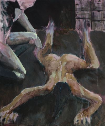 Angelo Bonnet exhibe pinturas con escenas cargadas de una sugerente violencia y tensión física.