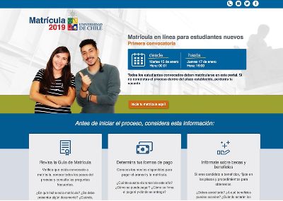 El proceso de matrícula en la U. de Chile se realiza completamente online, a través del sitio matricula.uchile.cl