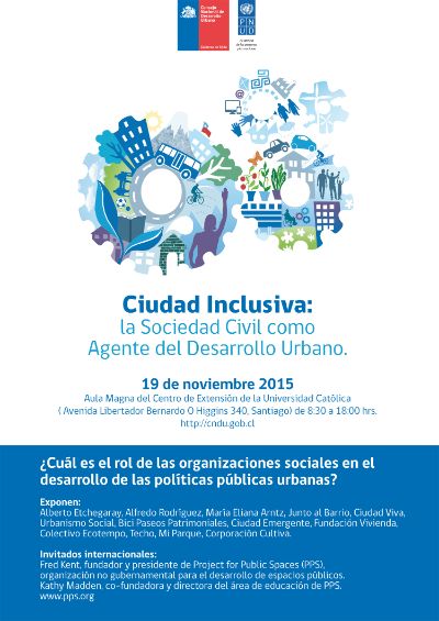 Afiche seminario "Ciudad inclusiva: la sociedad civil como agente de desarrollo urbano"