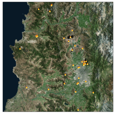 Focos de incendio en las regiones de Valparaíso y Metropolitana entre el 8 y el 14 de noviembre.