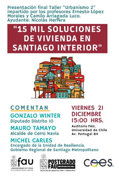 La actividad se enmarca en el Taller Urbanismo II del Magister y se desarrollará en formato del seminario titulado "15 mil propuestas de vivienda para Santiago".