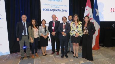 Autoridades, investigadores y académicos de Favet junto a Dra. Alicia Gallardo y Luis Barco, representante Regional de la OIE para América (en el centro de la imagen).
