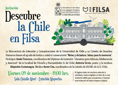 Descarga la invitación al conversatorio "Niñez y Dictadura: letras para la memoria" en FILSA 2018.