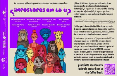 Afiche ciclo de talleres "Impostores en la U". 