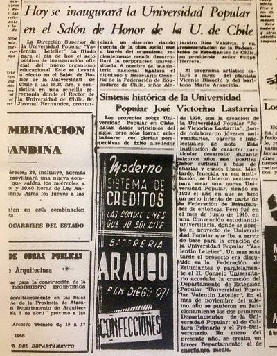 La Universidad Popular Valentin Letelier solía aparecer en las noticias de la época.