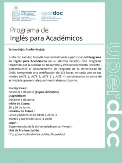 Inscripción Programa Inglés para Académicos año 2016 Segundo Semestre.