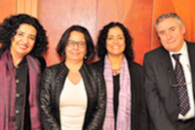 Vicerrectora Faride Zerán; Ministra de Cultura Claudia Barattini; Lilia Concha, Subdirectora de Cultura; Rector de la Universidad de Chile, Profesor Ennio Vivaldi.