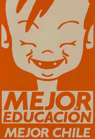 "Mejor educación", de Nicolás Ramírez, colectivo Mano Alzada, 32,5 x 51 cm. Serigrafía, 2011. Afiche que será parte de la exposición a cargo del profesor Vico. 