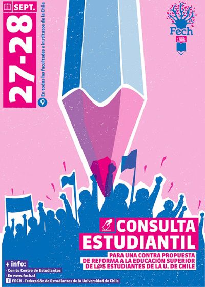 El 27 y 28 de septiembre los estudiantes de la Universidad de Chile deberán votar en una consulta para aprobar el documento de contrapropuesta a la reforma a la educación superior.
