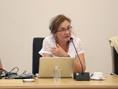 La presidenta de la Comisión de Estructuras y Unidades Académicas, María Eugenia Domínguez, expuso ante la plenaria antes de la votación.