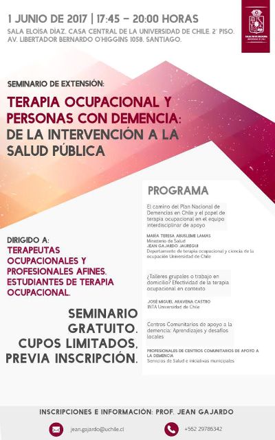 Este jueves se realizará en Casa Central un seminario que abordará la relación de la terapia ocupacional con las políticas públicas relacionadas con demencia. 