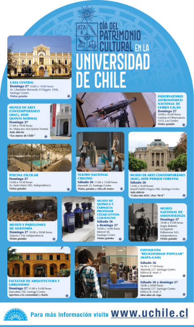 Diversas dependencias de la U. de Chile abrirán sus puertas en este Día del Patrimonio 2018.