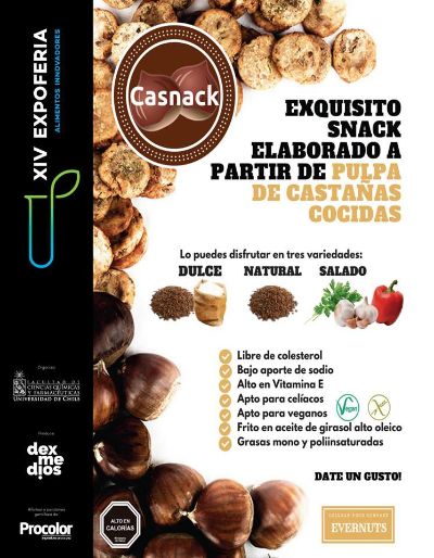El primer lugar de la XIV Expoferia de Alimentos Innovadores fue para Casnack, producto hecho en base a pulpa de castañas.