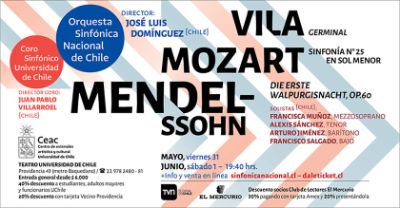 El concierto, que contará también con la participación del Coro Sinfónico, se presentará el viernes 31 de mayo y sábado 1 de junio en el Teatro Universidad de Chile.