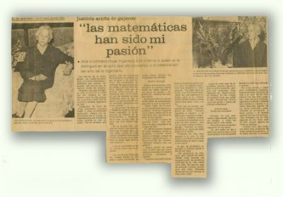 Entre los archivos que destacan se visualiza un corte de prensa de una entrevista realizada a Justicia Espada en El Mercurio el año 1978 titulada “Las matemáticas han sido mi pasión”.