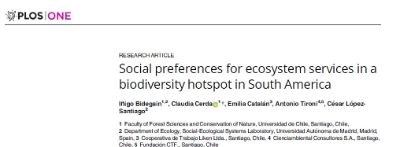 Publicación reciente donde investigadores de diferentes disciplinas abordamos diferentes perspectivas sociales sobre servicios ecosistémicos 