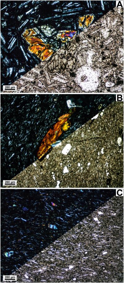 Fotomicrografía de los flujos de lava estudiados