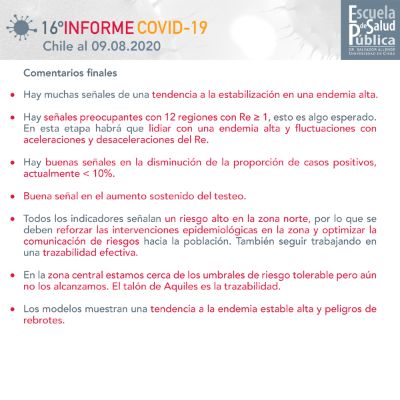 Conclusiones Informe Covid 19. Chile al 09/08/2020 (décimo sexto reporte)