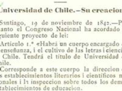 Ley de 1842 que da origen a la Universidad de Chile.