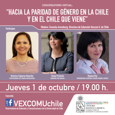 Afiche del conversatorio "Hacia la paridad de género en la Chile y en el Chile que viene".