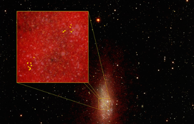 La "incubadora" de estrellas al alero de la pequeña galaxia Wolff-Lundmark-Melotte (WLM) está ubicada a tres millones de años luz de la Tierra.