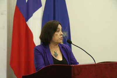 La académica Loreto Rebolledo, coordinadora de la Cátedra Amanda Labarca fue la encargada de dar la bienvenida al seminario. 