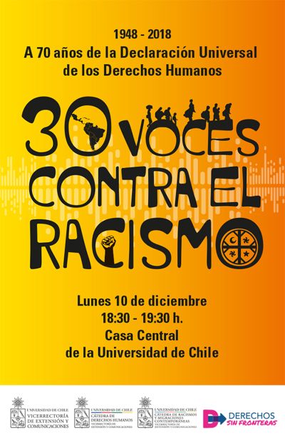 Acto "30 voces contra el racismo", organizado por la Universidad de Chile y el Movimiento Derechos sin Fronteras.