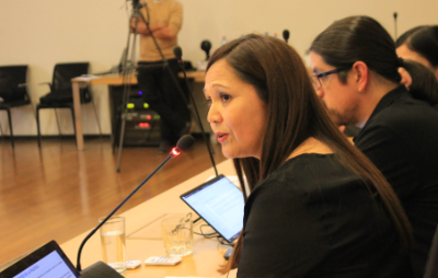 Verónica Figueroa Huencho, senadora universitaria y académica mapuche que presentó la política en la sesión del senado