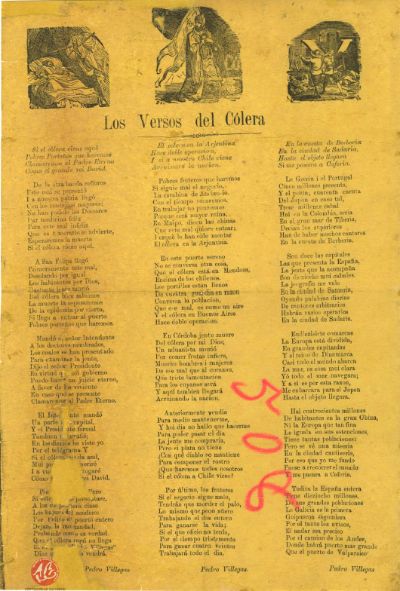 "Los versos del cólera" de la Lira Popular, parte de la colección homónima que resguarda el Archivo Central Andrés Bello, documentos a partir de los cuales han quedado plasmados este tipo de hitos.