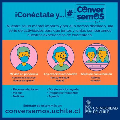"Conversemos, nuestra salud mental importa" es una campaña organizada por la U. de Chile, la Fech y el Colmed que busca promover el bienestar emocional y psíquico en tiempos de crisis sanitaria.