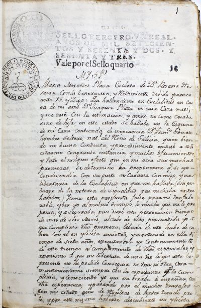 Imagen de la carta original de María Mercedes Plaza conservada por el Archivo Nacional