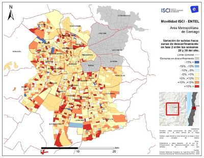 El estudio identificó que las variaciones de movilidad son especialmente marcadas para desplazamientos desde comunas confinadas a comunas en transición, los que aumentaron en 7 puntos porcentuales.