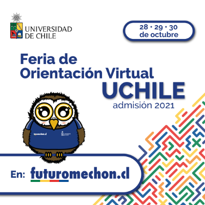 Entre el 28 y 30 de octubre, a través de futuromechon.cl, se desarrollará la Feria de orientación virtual para la admisión 2021 de la Universidad de Chile, la que se podrá seguir desde todo el país.