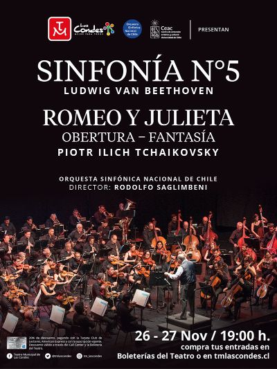 5ta Sinfonía de Beethoven y Poema Sinfónico Romeo y Julieta de Tchaikovsky. Un concierto imperdible con dos obras maestras, dirigido por Rodolfo Saglimbeni.