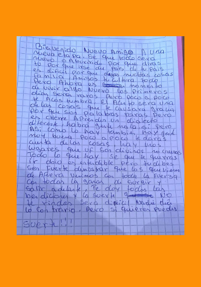 Una carta como un primer abrazo. Texto de María Alejandra Zúñiga, del Liceo Ciudad de Brasilia.
