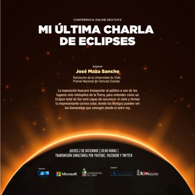 Esta noche el profesor José Maza realizará su última charla sobre eclipses desde las oficinas de Microsoft en Chile.