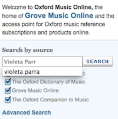 Recuadro de búsqueda de Grovemusic Online.